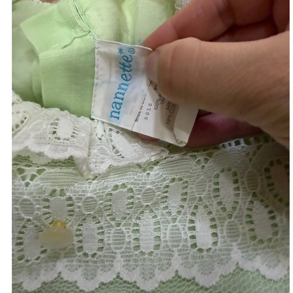 Vintage Nannette Girls Mint Green Lace Prairie Dress Size 6 Maxi Long Sleeve USA